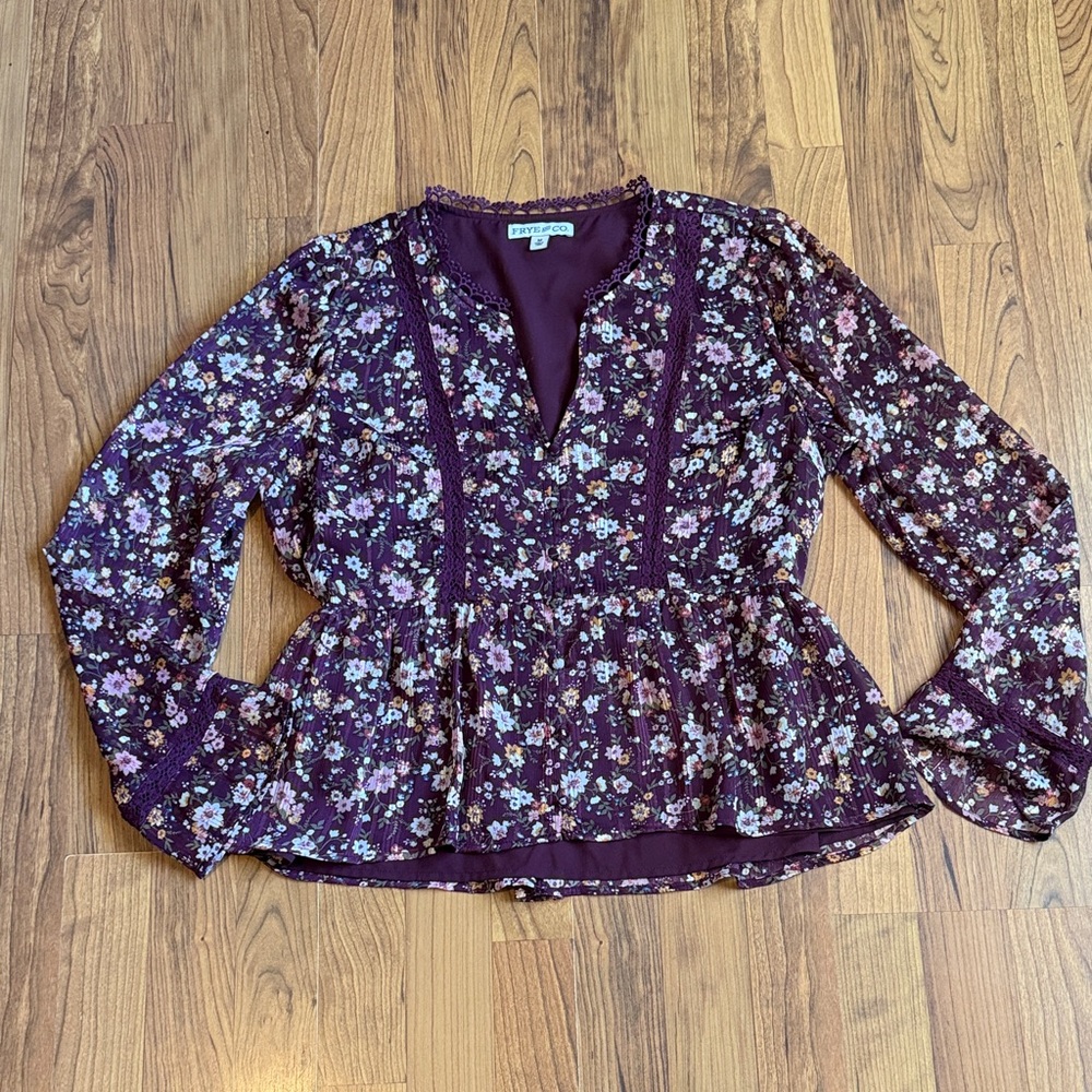 Frye and Co Floral Peplum Long-Sleeve Blouse